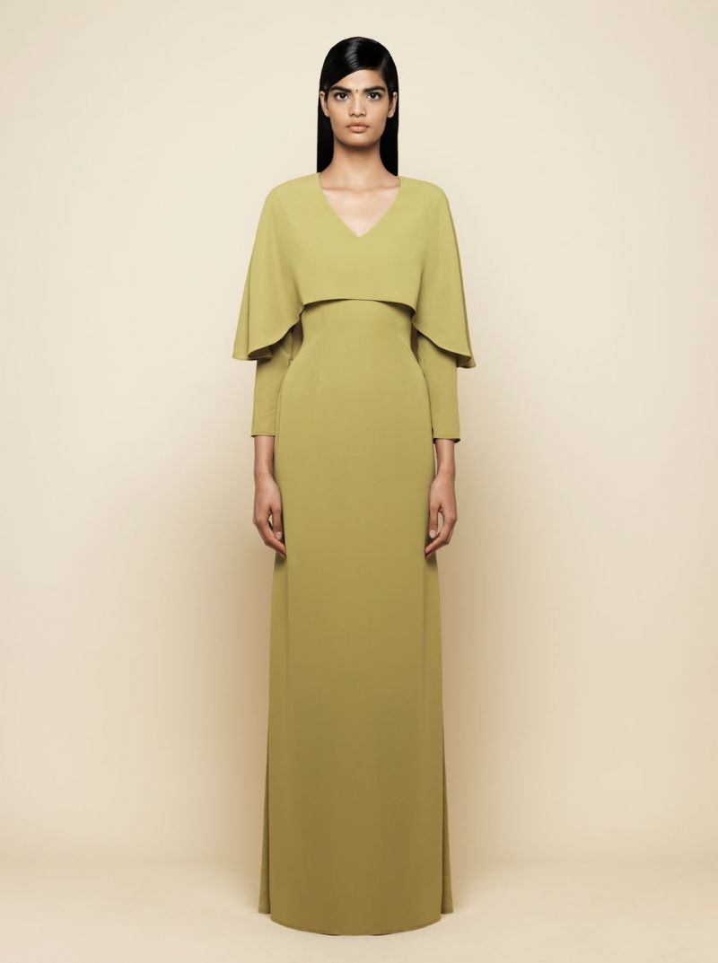 vestido largo de fiesta capa asimetrica para boda, nochevieja, lila monica cordera